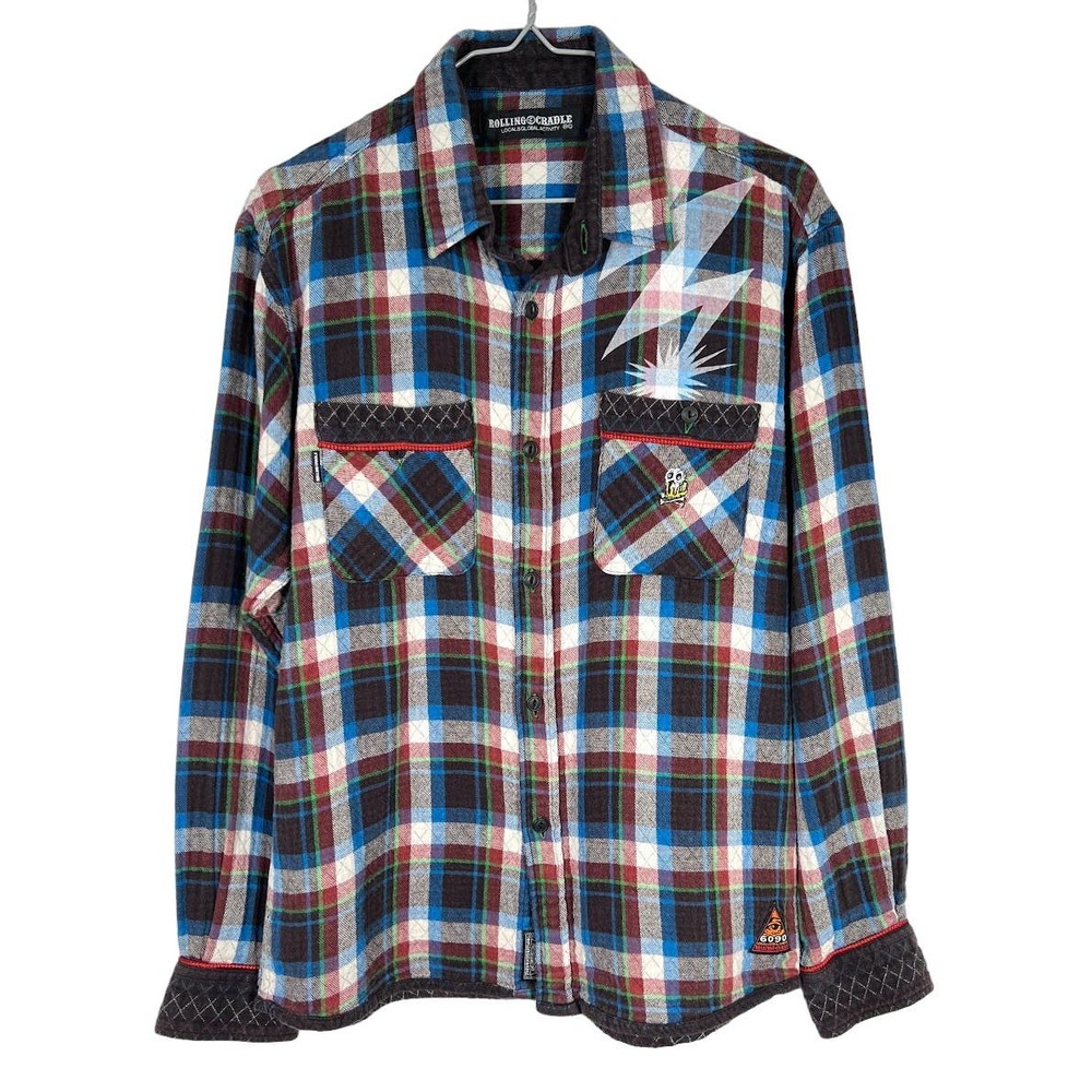 Rolling Cradle Men's Plaid Long Sleeve Button Up Flannel Shirt M Blue Brown Red